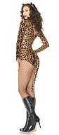 Leopard (kvinne), kostymeundertøysbody, lange ermer, hale, dyrmønster